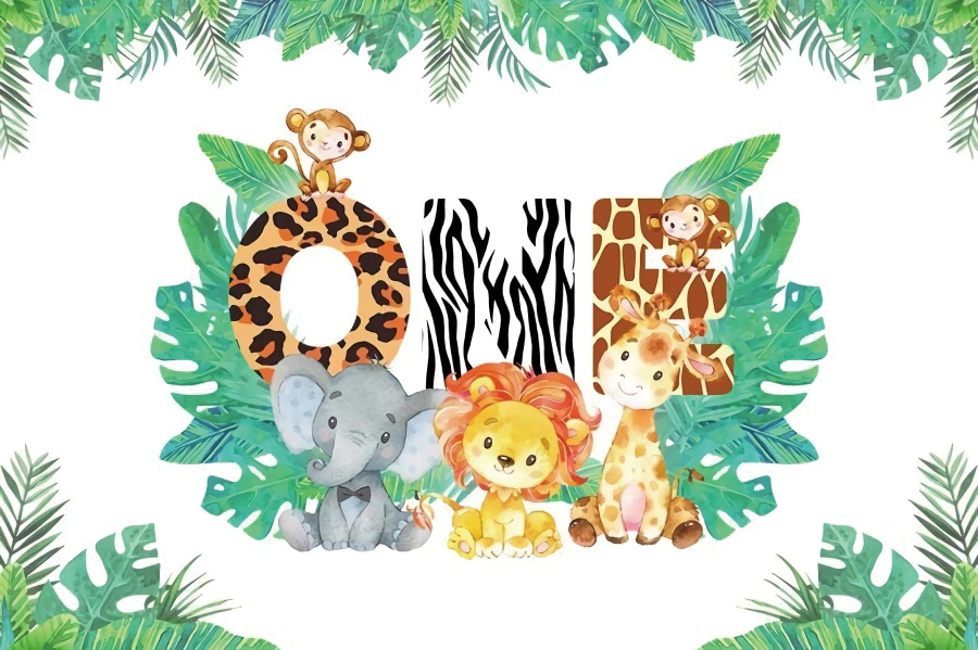 Baby Tuš Jungle Živali, Safari, Foto Ozadje Happy Birthday Party Otroci Divji Fotografija Ozadje Stojnici Prop Banner 5