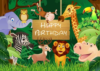 Baby Tuš Jungle Živali, Safari, Foto Ozadje Happy Birthday Party Otroci Divji Fotografija Ozadje Stojnici Prop Banner 2