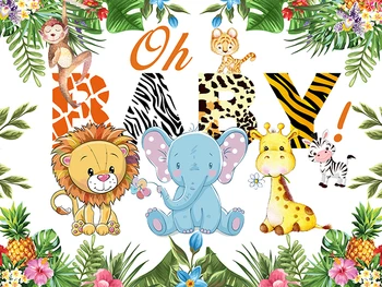 Baby Tuš Jungle Živali, Safari, Foto Ozadje Happy Birthday Party Otroci Divji Fotografija Ozadje Stojnici Prop Banner 4