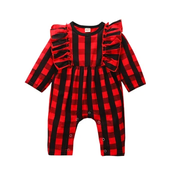 Za Malčke Baby Fantje Gurls Oblačila Rdeče Barve Kariran Jumpsuit Novorojenčka Moda Priložnostne Božič, Ki Plujejo Pod Rokav Krog Vratu Romper 0