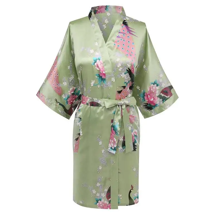 CEARPION Seksi Obleke kopalni plašč Tiskanja Cvet Pav Sleepwear Ženske More Satenast Kimono Domov Oblačila Negliže Plus Velikost S-3XL 1