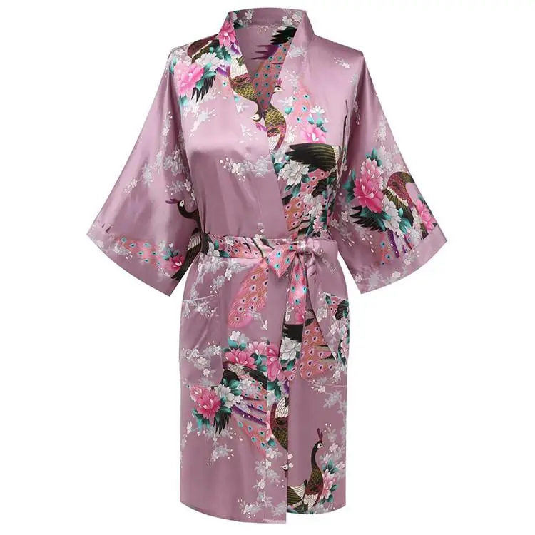 CEARPION Seksi Obleke kopalni plašč Tiskanja Cvet Pav Sleepwear Ženske More Satenast Kimono Domov Oblačila Negliže Plus Velikost S-3XL 4