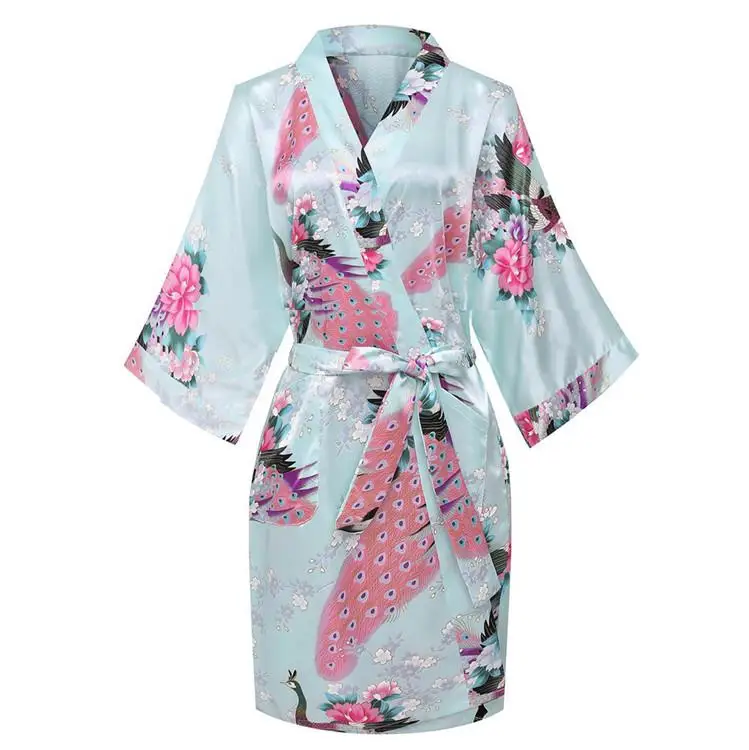 CEARPION Seksi Obleke kopalni plašč Tiskanja Cvet Pav Sleepwear Ženske More Satenast Kimono Domov Oblačila Negliže Plus Velikost S-3XL 5