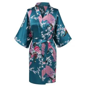 CEARPION Seksi Obleke kopalni plašč Tiskanja Cvet Pav Sleepwear Ženske More Satenast Kimono Domov Oblačila Negliže Plus Velikost S-3XL 0