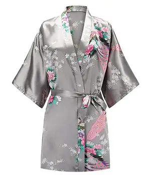 CEARPION Seksi Obleke kopalni plašč Tiskanja Cvet Pav Sleepwear Ženske More Satenast Kimono Domov Oblačila Negliže Plus Velikost S-3XL 3