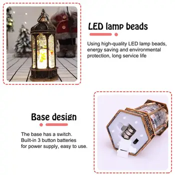 Retro Prenosna Luč Božični Okrasek Luč Zamenljive Baterije, Dekorativne Svetilke Z Lepimi Vzorci Za Dom Okno 5