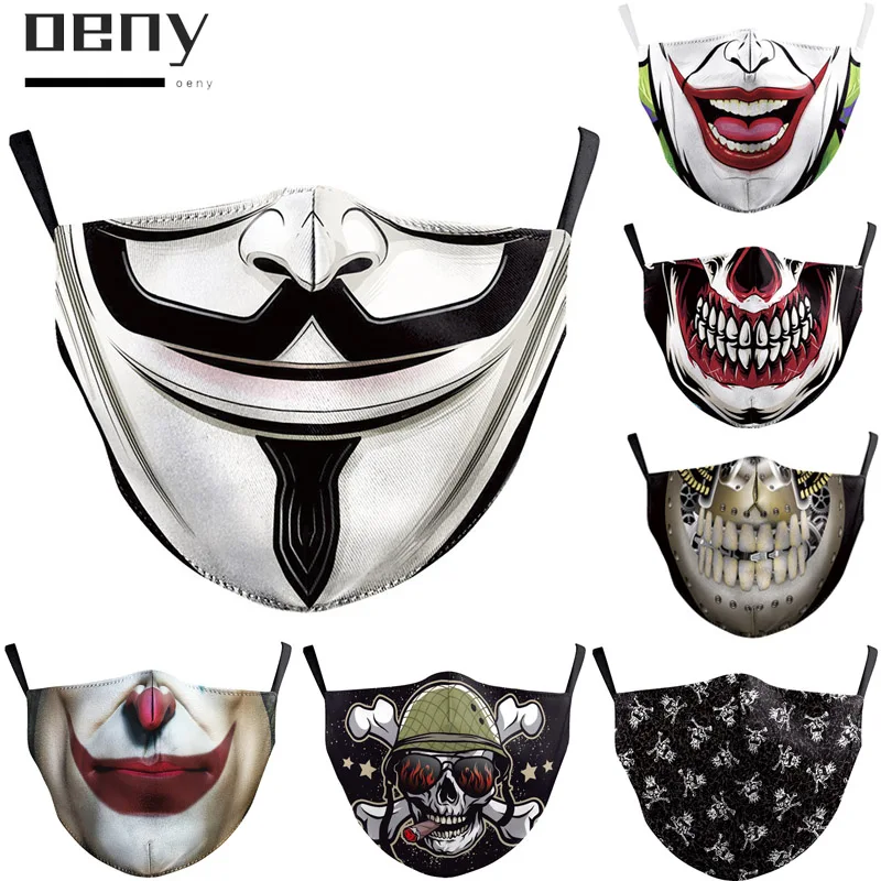 Smešno Joker Maske 3D Fashion Lobanja, Tiskanje Odraslih Usta Zajema Halloween Cospaly Stranka Ponovno Stroj Obraz Pad oglje 0