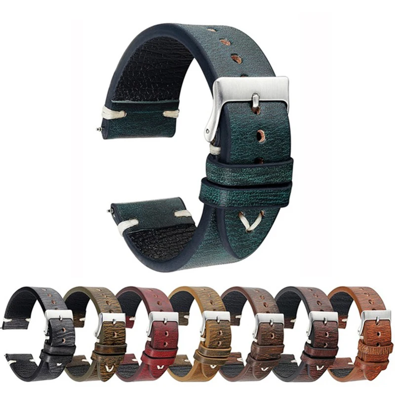 Visoka Kakovost Retro Pravega Usnja Watchband 18 mm 20 mm 22 mm 24 mm Stianless Jeklo Pin Sponke Watch Trak Pasu Pasovi Zamenjava 4