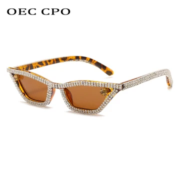 OEC CPO Moda za Ženske Diamond Vintage sončna Očala Majhne Nosorogovo Mačka oči, sončna Očala Ženski Kristalno Rdeča Očala Očala O726 25708