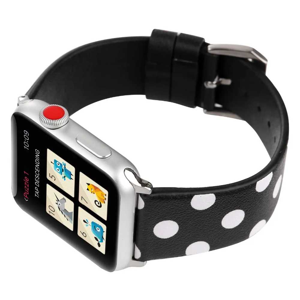 Moda Polka Dot Trak Za Apple Watch Band 38 mm 42mm 40 mm 44 mm Za iWatch Trak Usnjeno Zapestnico Pasu Za Serijo 1 2 3 4 5 4