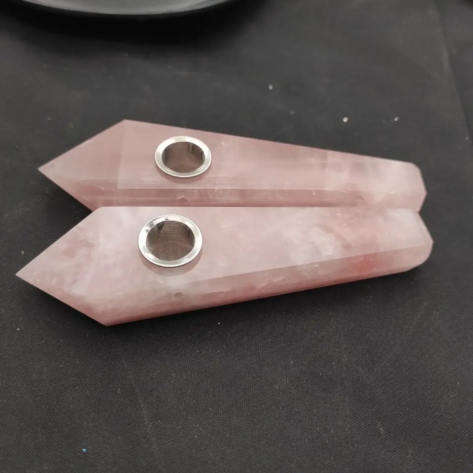 Naravni Pink Rose Quartz Crystal Pipe +1 krtača+3 Filtri 1
