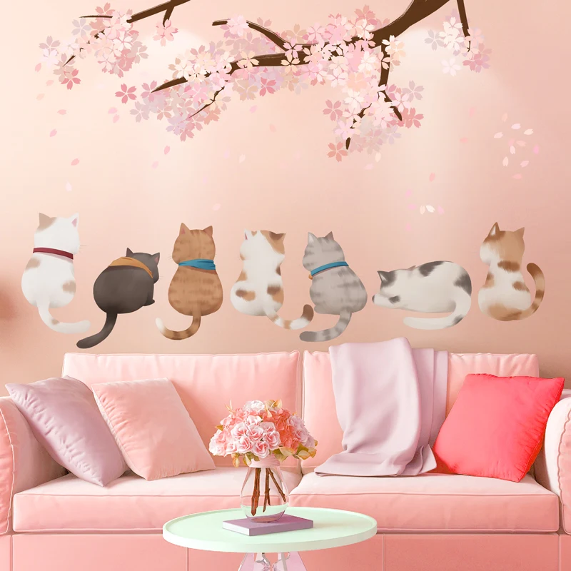 [shijuekongjian] Risanka Mačke Živali Stenske Nalepke DIY Orientalski Češnja Stenske Nalepke za Otroke, Spalnica, Otroška Soba Vrtec Dekoracijo 1