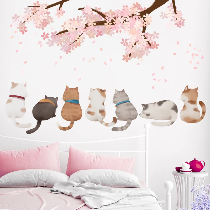 [shijuekongjian] Risanka Mačke Živali Stenske Nalepke DIY Orientalski Češnja Stenske Nalepke za Otroke, Spalnica, Otroška Soba Vrtec Dekoracijo 2