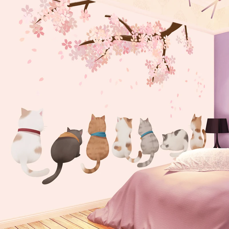 [shijuekongjian] Risanka Mačke Živali Stenske Nalepke DIY Orientalski Češnja Stenske Nalepke za Otroke, Spalnica, Otroška Soba Vrtec Dekoracijo 3