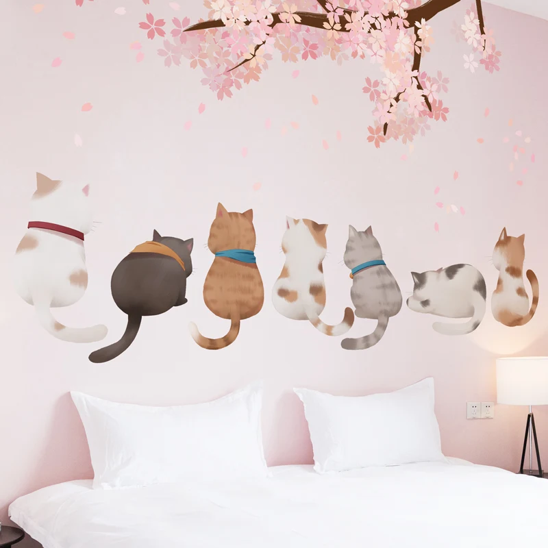 [shijuekongjian] Risanka Mačke Živali Stenske Nalepke DIY Orientalski Češnja Stenske Nalepke za Otroke, Spalnica, Otroška Soba Vrtec Dekoracijo 5