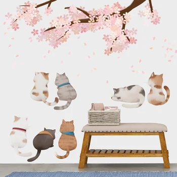 [shijuekongjian] Risanka Mačke Živali Stenske Nalepke DIY Orientalski Češnja Stenske Nalepke za Otroke, Spalnica, Otroška Soba Vrtec Dekoracijo 0