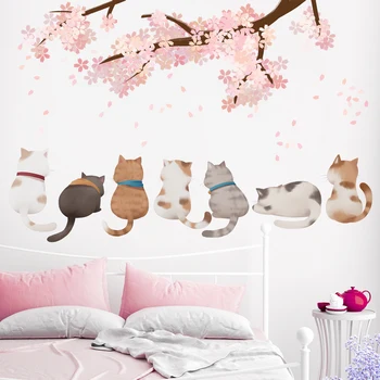 [shijuekongjian] Risanka Mačke Živali Stenske Nalepke DIY Orientalski Češnja Stenske Nalepke za Otroke, Spalnica, Otroška Soba Vrtec Dekoracijo 2