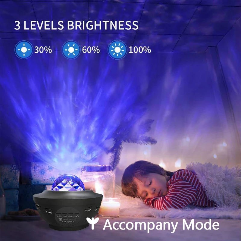 Romantični Star Ocean Projektor LED Nočna Lučka za Bluetooth USB Glasovni Nadzor Predvajalnik Glasbe 4