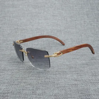 Naravni Les, sončna Očala Moških Black Buffalo Rog Rimless Očala Ženske Accessorie Kovinski Okvir Oculos Kvadratnih Gafas za Klub 26897