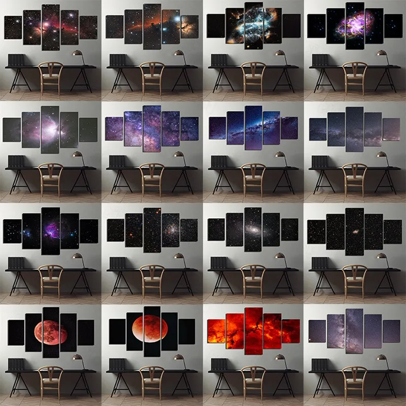 Platno HD Natisnjeni Vesolje Galaxy 5 Plošči Zvezdnato Prostor Planet Modularni Sliko Doma Dekor Plakat Wall Art Slikarstvo 4
