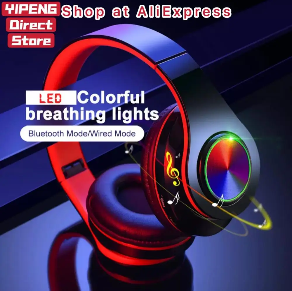 Novo B39 Brezžične Bluetooth Slušalke, Prenosni Zložljive Slušalke Podpira TF Kartice Vgrajen FM MP3 Predvajalnik z LED Pisane Luči 2