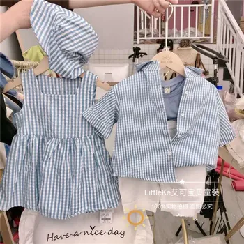 Otrok prugasta brat in sestra nositi moško dete, črtasto majico in hlače, dvodelne dekle lutka obleko, klobuk obleko 5