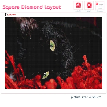 Huacan Diamond Slikarstvo Polno Vrtalnik Black Cat Ročno Izdelan Darilni Mozaik Navzkrižno Šiv Cvet Doma Dekor Diamantno Art 3