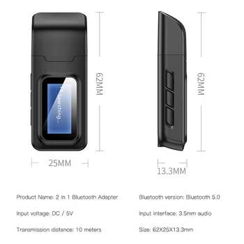 Bluetooth 5.0 Avdio Sprejemnik Oddajnik LCD-Zaslon 3.5 mm AUX Vtičnica za Stereo Ključ USB Brezžični Adapter za Avto PC TV Slušalke 0