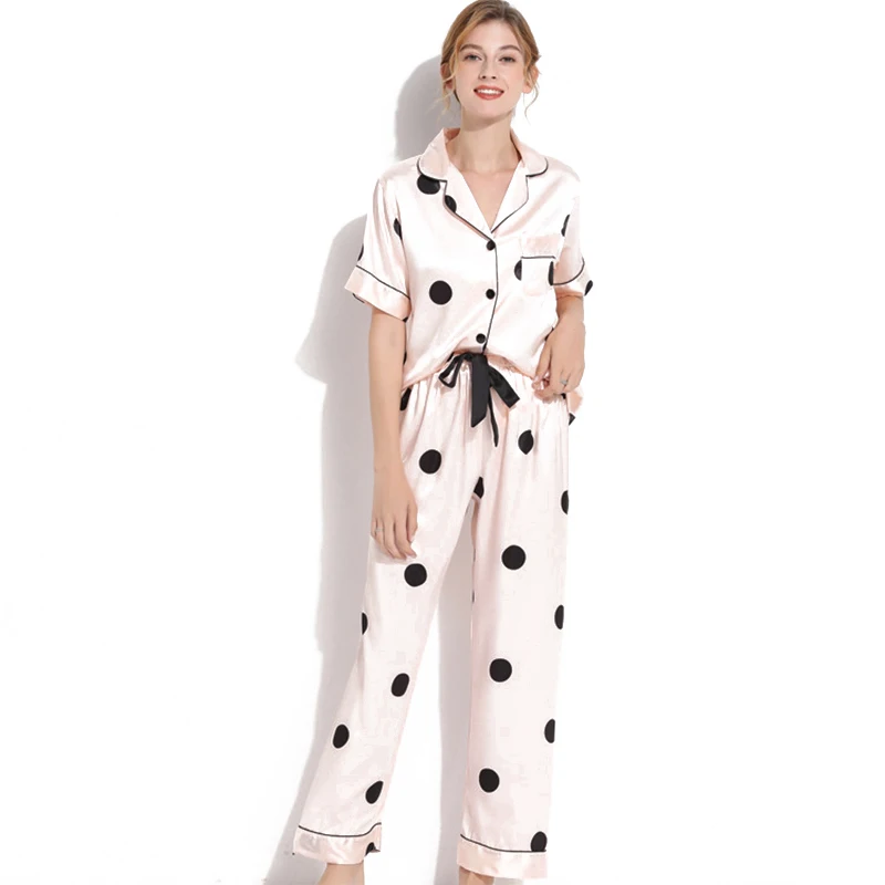 Tiskani Pika Pyjama V Vratu Kratek Rokav Elastični Pas More Sleepwear Ženski Priložnostne Retro Ženske Pižame Določa 1