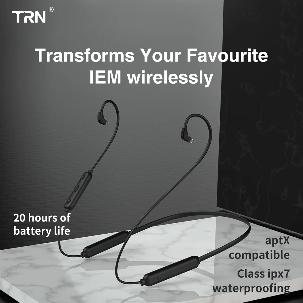 TRN BT3S Brezžična tehnologija Bluetooth 4.2 APT-X 2PIN 0.78 MM/0,75 MM/MMCX/IE80/A2DC Slušalke Nadgradnjo Kabel Podporo IPX7 Za TRN V80 KZ ZS10 4