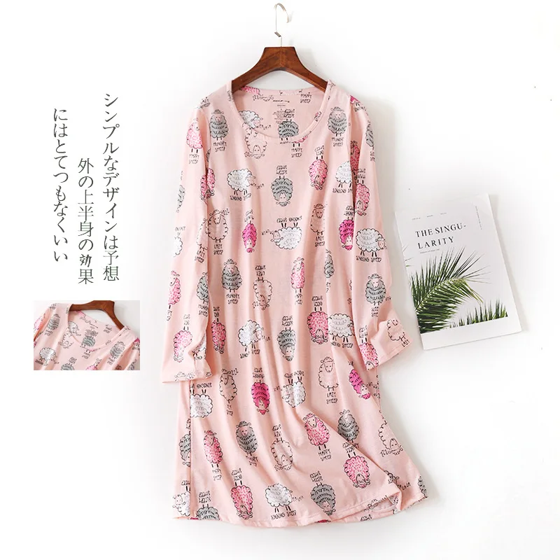 Sladko plesti bombaž nightdress ženske nightgowns dolge rokave spanja obleka ženske jeseni pižame sleepwear Plus velikost 5