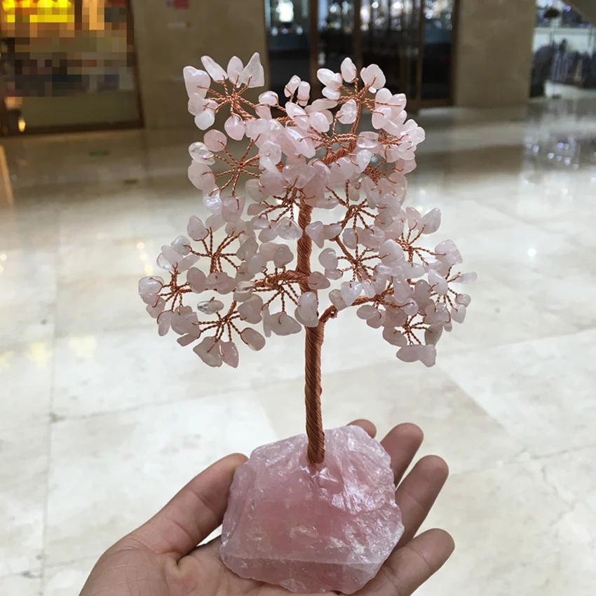 Kristalno naravnih rose quartz gemMoney Drevo Feng Shui Bogastvo Doma Dekor Miniaturne Figurice Stranka Darilo Kristalno Drevo Denarja 2