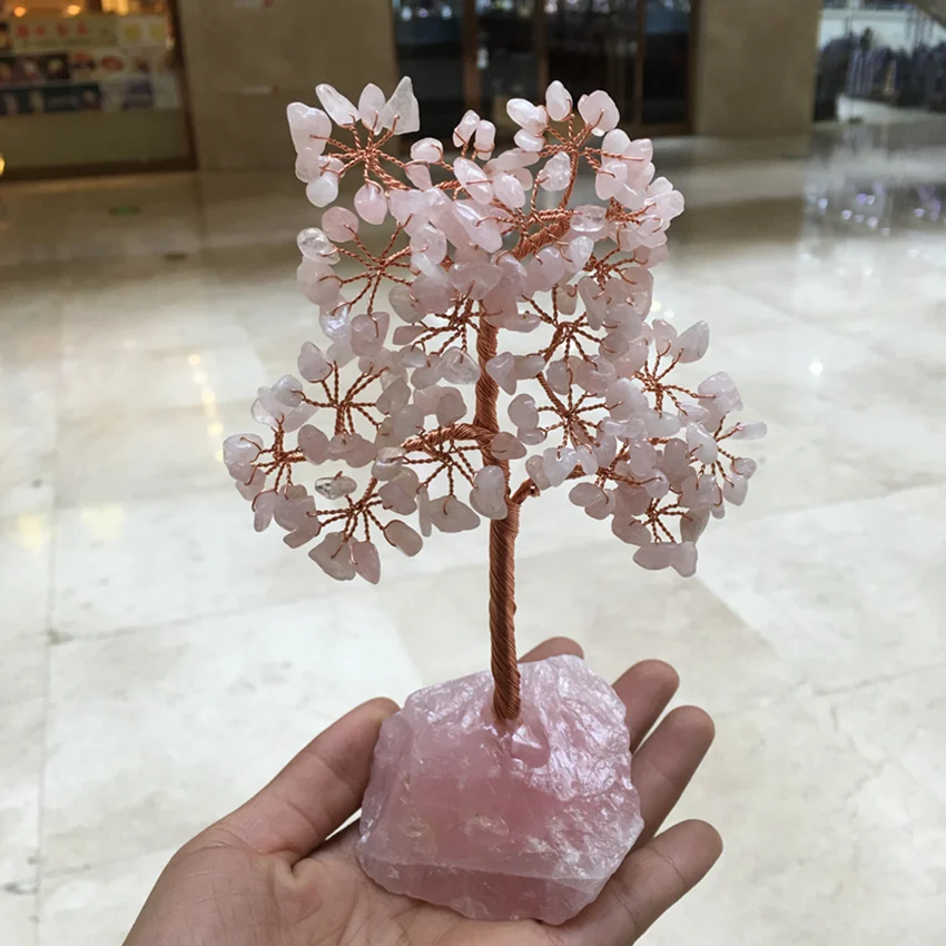 Kristalno naravnih rose quartz gemMoney Drevo Feng Shui Bogastvo Doma Dekor Miniaturne Figurice Stranka Darilo Kristalno Drevo Denarja 3