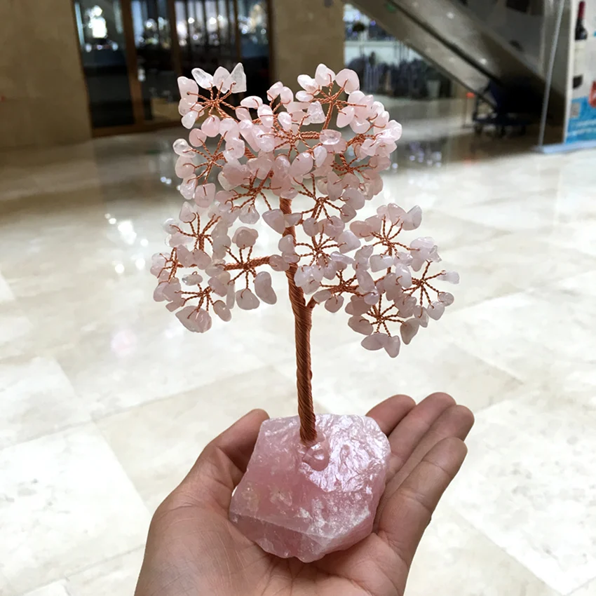 Kristalno naravnih rose quartz gemMoney Drevo Feng Shui Bogastvo Doma Dekor Miniaturne Figurice Stranka Darilo Kristalno Drevo Denarja 4