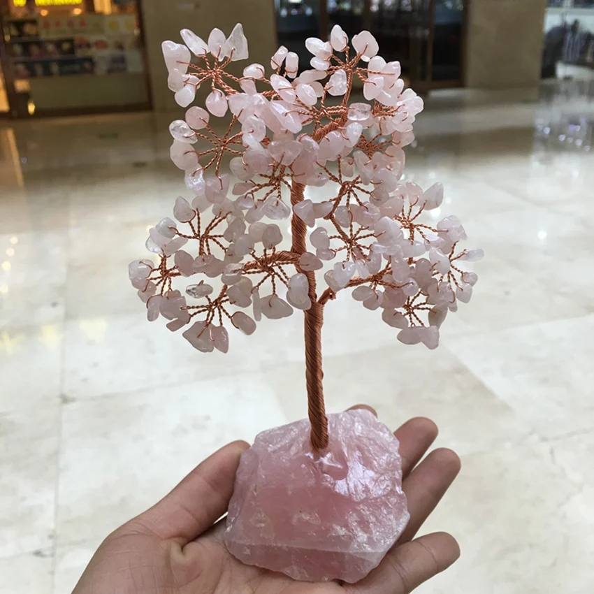 Kristalno naravnih rose quartz gemMoney Drevo Feng Shui Bogastvo Doma Dekor Miniaturne Figurice Stranka Darilo Kristalno Drevo Denarja 5