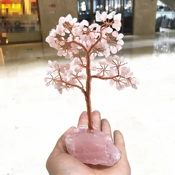 Kristalno naravnih rose quartz gemMoney Drevo Feng Shui Bogastvo Doma Dekor Miniaturne Figurice Stranka Darilo Kristalno Drevo Denarja 1
