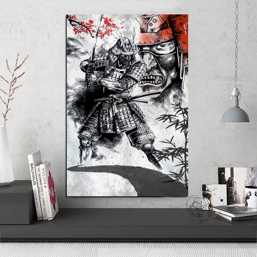 Wall Art Platno Uokvirjena Plakatov in Fotografij Sliko Stenski Dekor Platno Slikarstva, Fotografije, Dnevna Soba Japonski Samuraji Meč Oklep 5