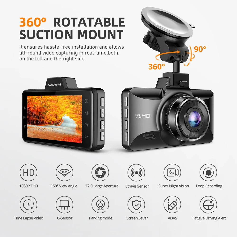 AZDOME M01 Pro Dash Cam 3-palčni 2.5 D IPS Zaslon Avto DVR Snemalnik Full HD 1080P Avto Video Snemalnik Dashcam Dash Snemanje 5