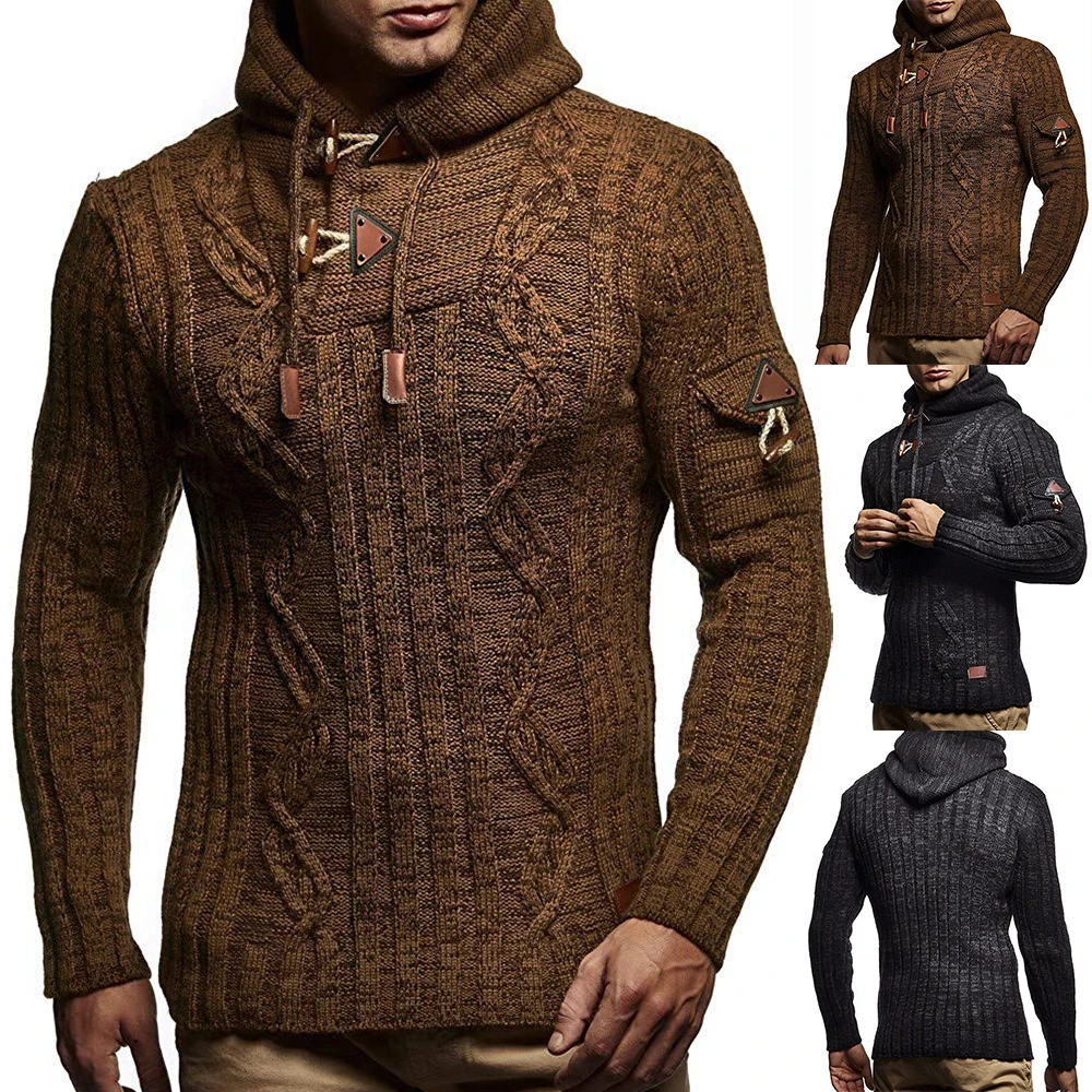 Moški pulover Nove Jesensko Zimske 2020 EU Velikost Moda za Moške Vrv Hoodie Priložnostne Slim Plesti Pulover 1