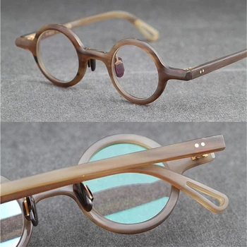 Vintage Narave Buffalo Rog eyeglass okvir Edinstven design klasične majhne okrogle očala ' enske mo {ki original škatli primeru 28202