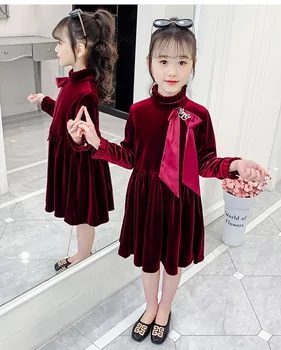 4-10 let staro dekle otroka spomladi in jeseni obleko nove korejske modne naguban dolgi rokav veliko otrok modni princesa obleko 4