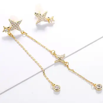 Moda Srčkan Star Stud Uhani Hiagh Kakovost Crystal In Star Dolgo Tassel Uhani Za Ženske Korejski Jewellry 2020 0