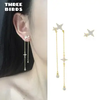 Moda Srčkan Star Stud Uhani Hiagh Kakovost Crystal In Star Dolgo Tassel Uhani Za Ženske Korejski Jewellry 2020 1