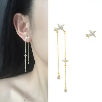 Moda Srčkan Star Stud Uhani Hiagh Kakovost Crystal In Star Dolgo Tassel Uhani Za Ženske Korejski Jewellry 2020 4