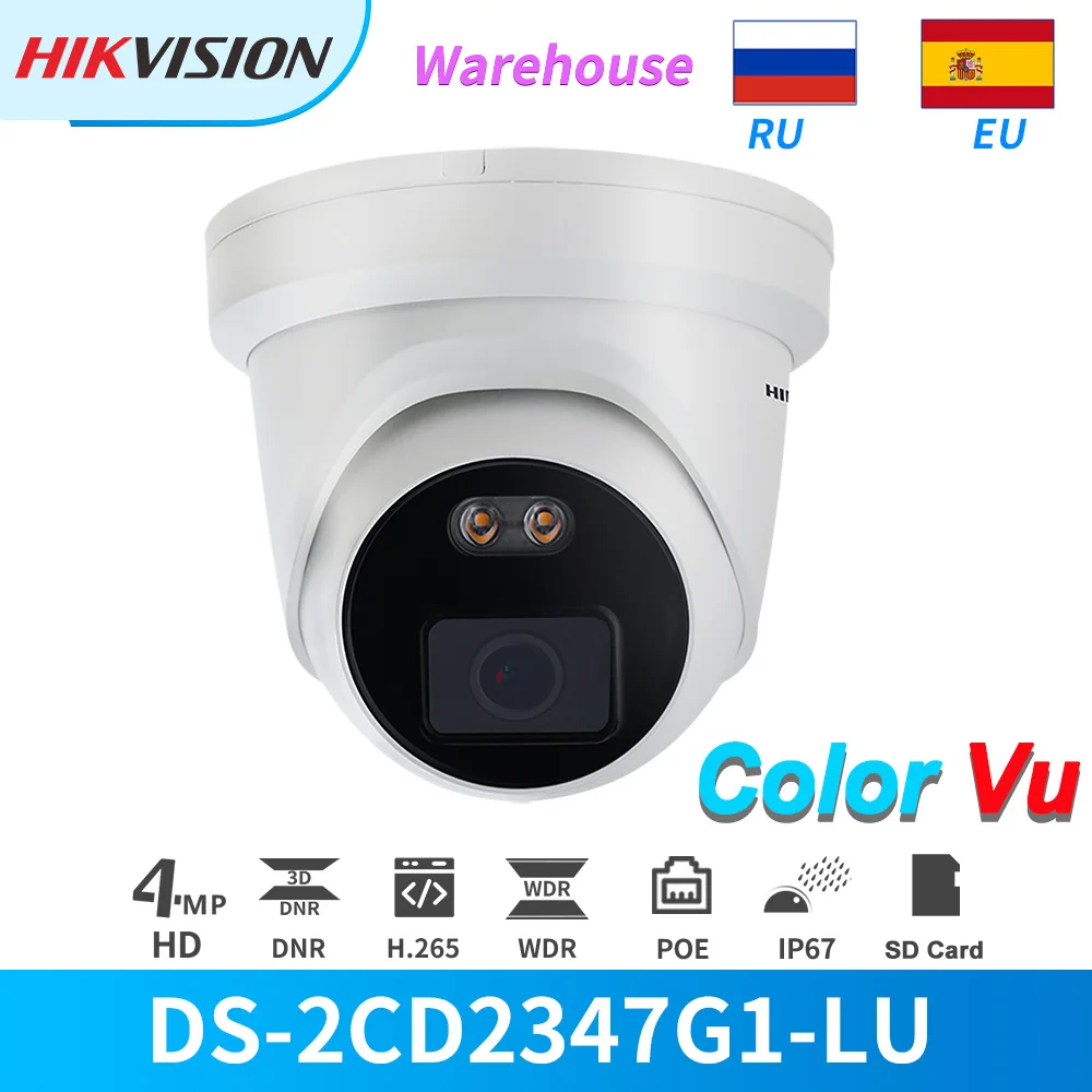 Hikvision IP Kamero 4MP ColorVu DS-2CD2347G1-LU 24/7 Polni delovni Čas Barvo PoE Kupolo CCTV Varnost vgrajeni Mikrofon&Reža za Kartico SD Onvif 4