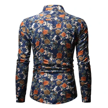 2019 Novih Moških Slim fit Floral Print Majica Moški Cvet Natisnjeni Long Sleeve Majica Vrhovi Moških Jeseni Priložnostne Majice 9 Barv M-3XL 29165