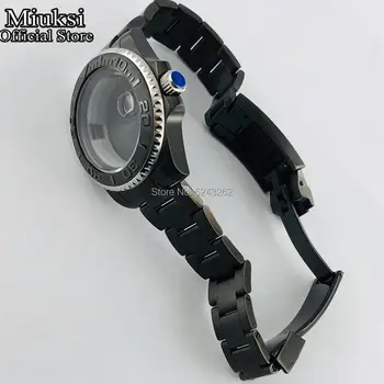 Miuksi 40mm črno PVD watch primeru sapphire kristalno primeru fit NH35 NH36 ETA, 2836,Miyota 8205 8215 821A,Mingzhu DG2813/3804 gibanja 2