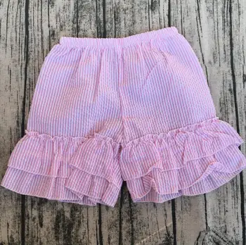 Multi-barvni otroci dvojno ruffle hlače otroci hlače seersucker srčkan baby girl obleke 29901