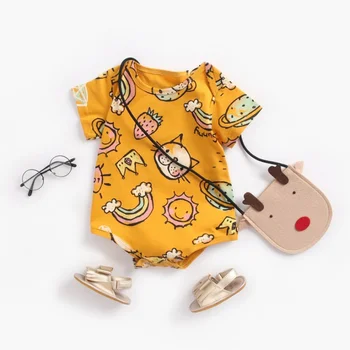 Newborn baby dekleta, obleka, kratek rokav risanka tiskanje obleke baby bodysuits otroška oblačila kostum 2