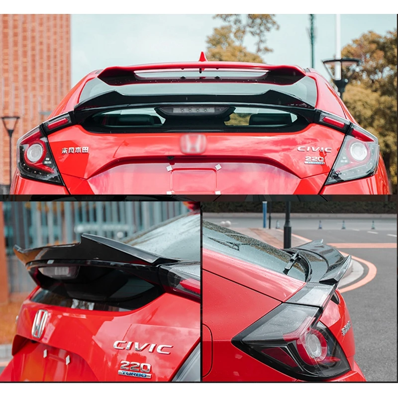 Zadaj Prtljažnik Spojler Boot Ustnice Krilo za Honda za Državljansko X 10. Hatchback 2016 - 2019 ABS Glossy Črna / ogljikovih vlaken 4